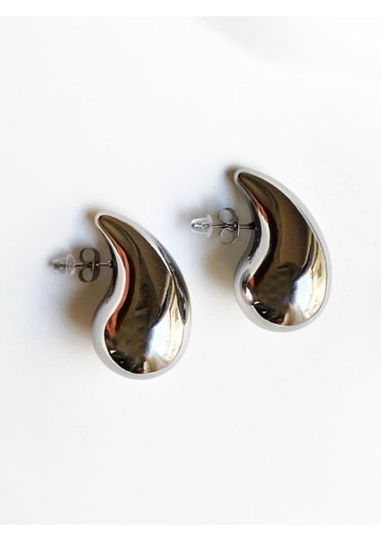 Italyan Bottega Damla Çelik Küpe - 3cm Küçük Boy - Silver