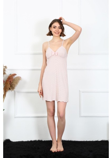 Kadın Ip Askılı Mürdüm Penye Gecelik 401