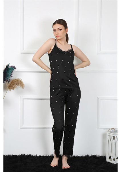 Kadın Ip Askılı Siyah Pijama Takım 4138