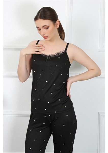Kadın Ip Askılı Siyah Pijama Takım 4138 fiyatları