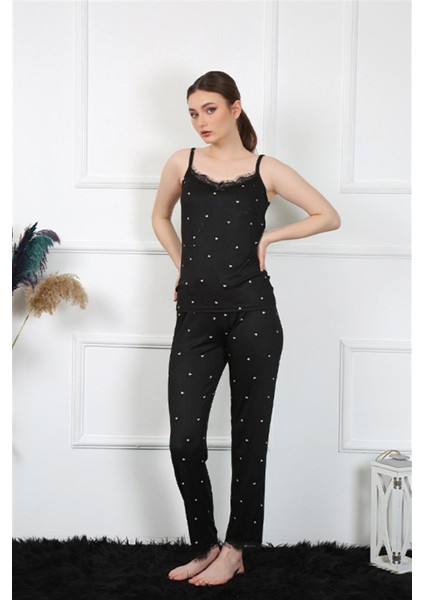 Kadın Ip Askılı Siyah Pijama Takım 4138 modelleri
