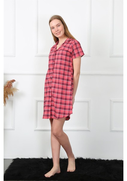 Kadın Dokuma Kumaş Önden Düğmeli Kırmızı Tunik Gecelik 1030 fırsatları