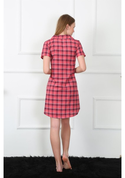 Kadın Dokuma Kumaş Önden Düğmeli Kırmızı Tunik Gecelik 1030 indirimleri
