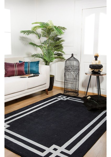 Kamisin Siyah Çerçeveli Polyester Dijital Baskı Halı