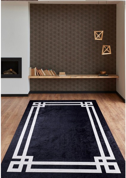 Kamisin Siyah Çerçeveli Polyester Dijital Baskı Halı