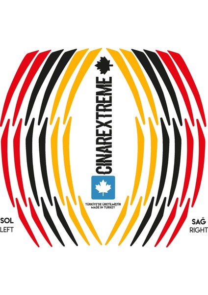 Germany Desing Siyah Kırmızı Sarı Almanya Jant Şeridi Sticker Çınar Extreme indirimleri