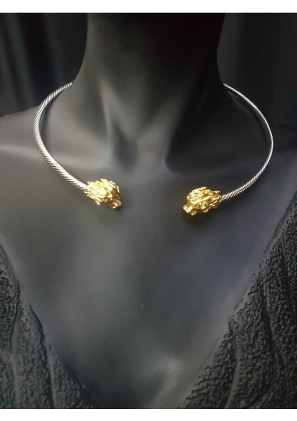 Xuping Çelik Çift Aslan Detaylı Kolye