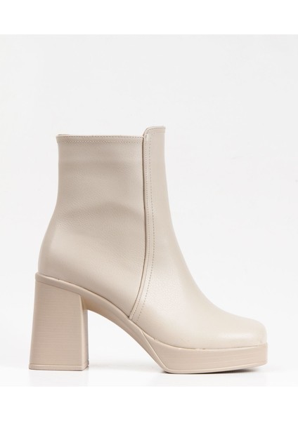 Kadın Bej Yüksek Topuklu Fermuarlı Bot fiyatları