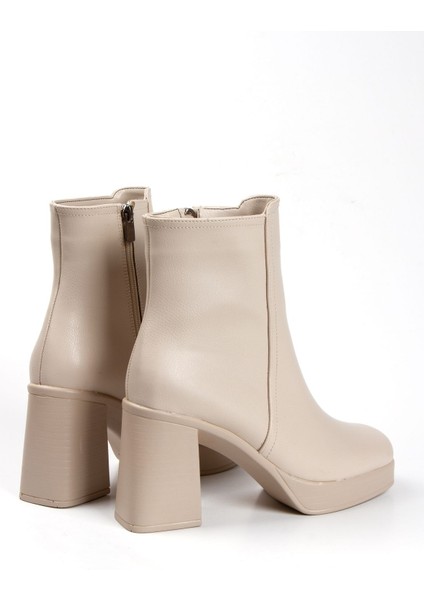 Kadın Bej Yüksek Topuklu Fermuarlı Bot fırsatları