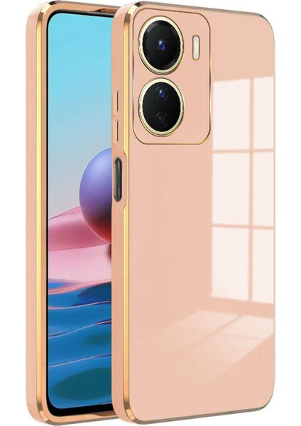 Vivo Y16 Kapak Kamera Korumalı Lazer Kesim Lüx Silikon Kılıf - Rose Gold