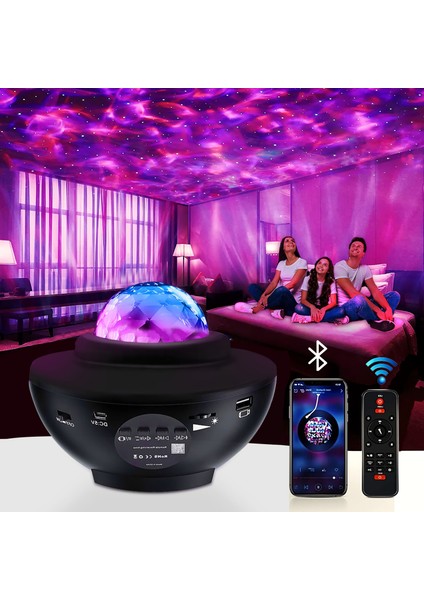 Starry Projektör Bluetooth USB Hoparlör Lazer Işıklı Renkli Disko Parti Lambası