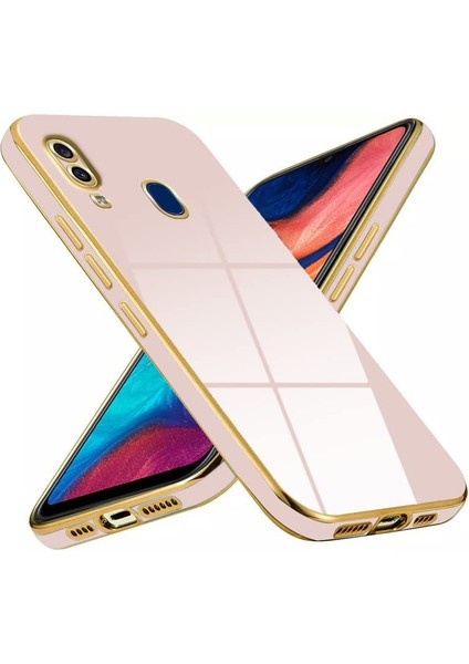 Samsung Galaxy A20 Kapak Kamera Korumalı Lazer Kesim Lüx Silikon Kılıf - Rose Gold