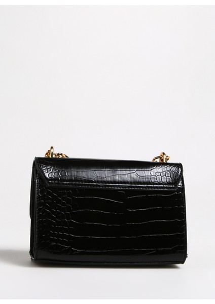 Siyah Kadın 24 x 7,5 x 7,5 cm Mıknatıslı Omuz Çantası KROKO-WORCES modelleri