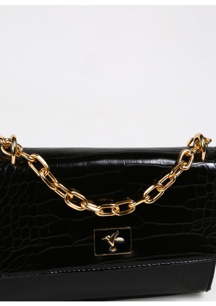 Siyah Kadın 24 x 7,5 x 7,5 cm Mıknatıslı Omuz Çantası KROKO-WORCES indirimleri