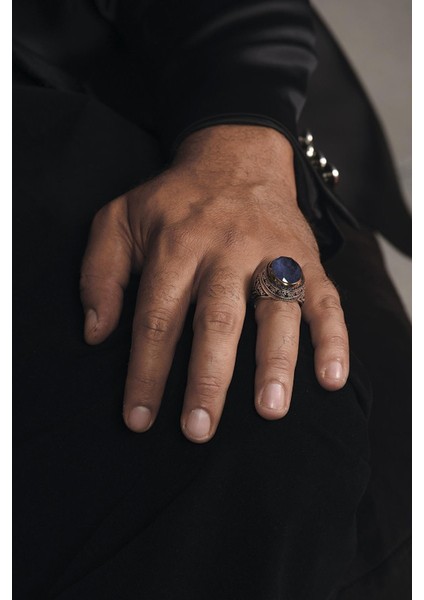 Vog Mavi Zirkon Taşlı Yanları Motifli 925 Ayar Gümüş Erkek Yüzük fiyatları