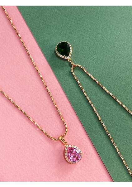 Rodyum Kaplamalı Pembe Badem Zirkon Taşlı Vintage Kolye fırsatları