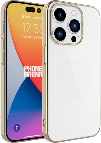 - Apple iPhone 15 Pro Max - Kılıf Sert PC Renkli Çerçeveli Riksos Kapak - Gold