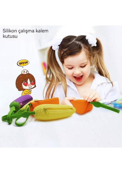 Sevimli Sebze Silikon Kalem Kutusu Karikatür Büyük Kapasiteli Fermuarlı Kalem Kutusu Öğrenci Kırtasiye Saklama Çantası (Yurt Dışından)