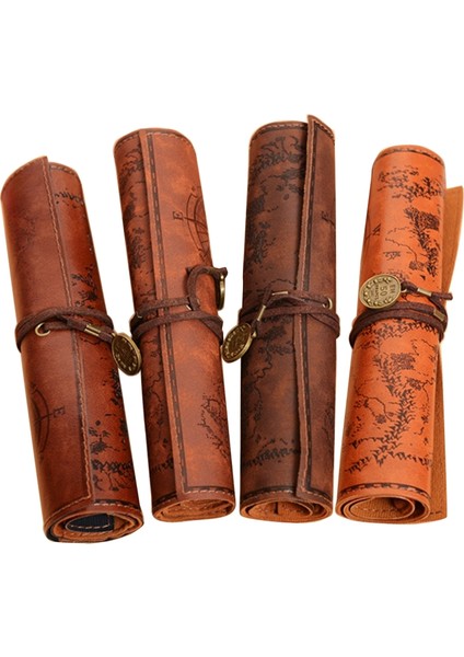 Retro Hazine Haritası Rulo, Büyük Kapasiteli Pu Deri Kalem Kutusu, Kalem Çantası, Makyaj Fırçası Çantası, Okul Kırtasiye Malzemeleri, 1 Adet (Yurt Dışından)