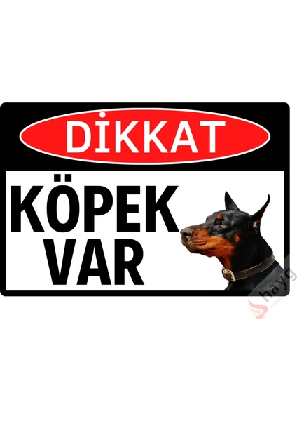 Hayg Equipment Doberman Fotoğraflı Dikkat Köpek Var Alüminyum Uyarı ve Yönlendirme Tabelası - Metal Uyarı Levhası - 20cm x 30cm