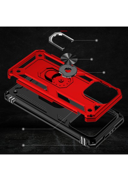 iPhone 15 Pro Max ile Uyumlu Kılıf Z-Vega Shockproof Standlı Yüzük Tutuculu Mega Case Kapak Kırmızı