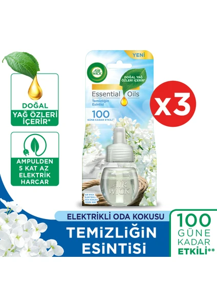 Air Wick Elektrikli Oda Kokusu Yedek Temizliğin Esintisi x 3