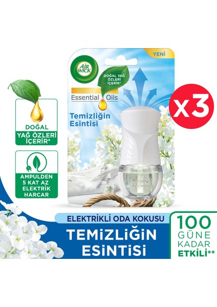 Air Wick Elektrikli Oda Kokusu Kit  (Cihaz+Yedek Temizliğin Esintisi) x 3