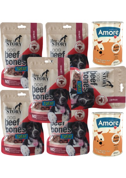 Yetişkin Kuzu Parça Etli Köpek Konservesi 2li, Dog Beef Bones Sığır Etli 6X80GR Yumuşak Ödül Maması