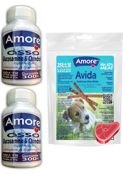 Osso Glukozamin 2X72LI ve 12LI Stick, Köpek Joint Support, Avida Dog Lamb Sticks Ödül Maması