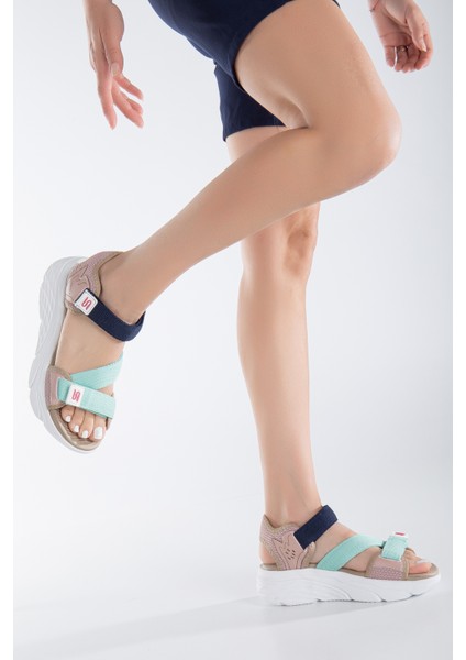 Kadın Günlük Faylon Dolgu Taban Cırtlı Spor Günlük Sandalet SS001-0148 Pudra Yeşil