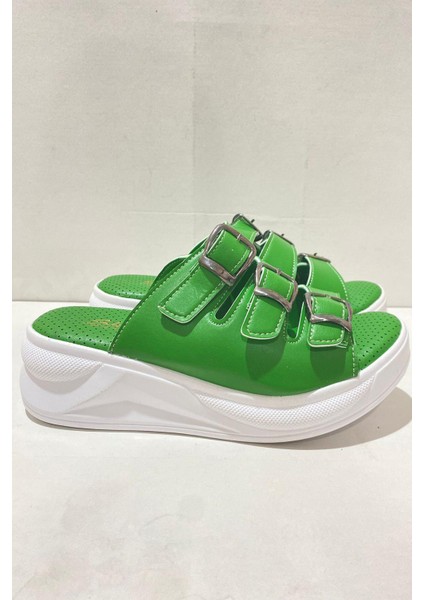 Kadın Mazer Yeşil Konfor Ortopedik Taban Tokalı Terlik