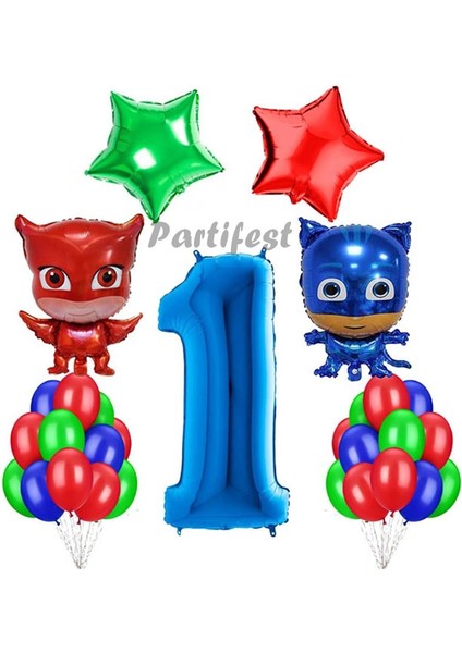 Pijamaskeliler Yaş Balon Seti Pjmasks Konsept Helyum Balon Set Pijamaskeli Doğum Günü Set