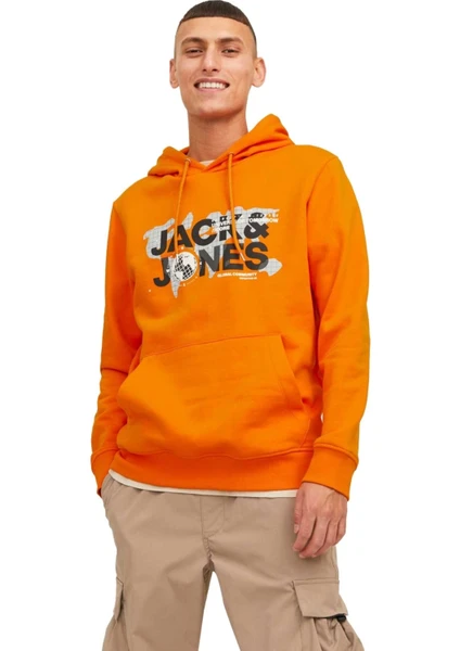 Jack & Jones 12240214 Kapsonlu Erkek Sweat - Turuncu