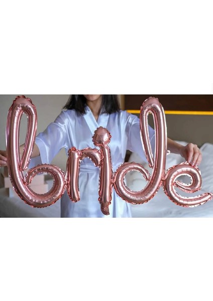 Bride Yazılı El Yazısı Folyo Rose Gold Renkli Balon Bekarlığa Veda Partisi Büyük Balon Set