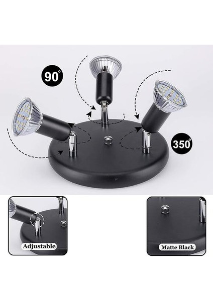 Lambalar LED Tavan Işık Dönebilen 350 Siyah Dahil 3 x 6 W Spotlightbulb Sıcak Beyaz Işık 2800K (Yurt Dışından)