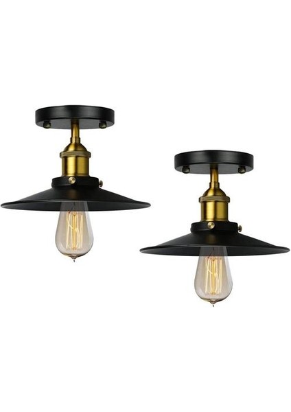 2 x Vintage Mini Tavan Işıkları-Easrik Retro Endüstriyel Kolye Işık 22 cm Koni Gölge Siyah Yarı Flush Loft Ev Ofis Için Yarı Gömme Montaj Lambası (Yurt Dışından)