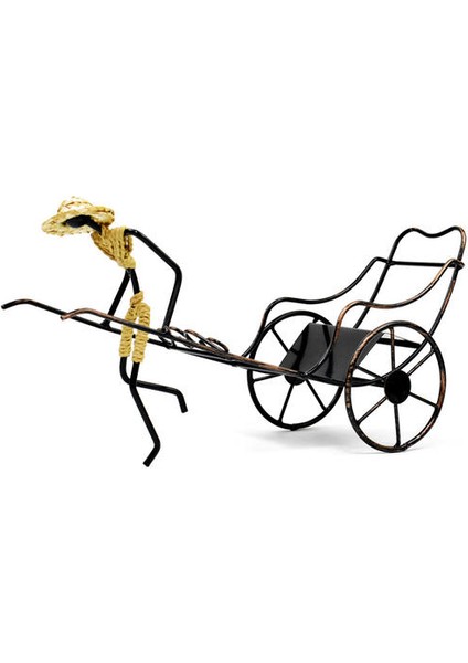 Adam Hasır Şapka Giyiyor Rickshaw Şarap Standı Retro Demir Şarap Tutucu Bira Tutucu Metal Dekorasyon Yatak Odası Ev Dekor Için | (Yurt Dışından)