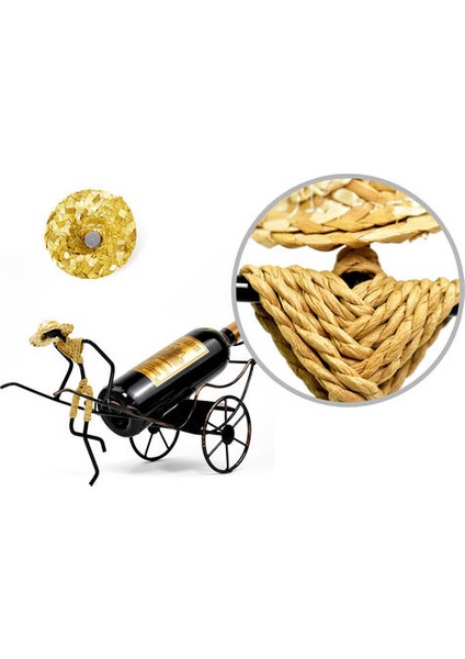 Adam Hasır Şapka Giyiyor Rickshaw Şarap Standı Retro Demir Şarap Tutucu Bira Tutucu Metal Dekorasyon Yatak Odası Ev Dekor Için | (Yurt Dışından)