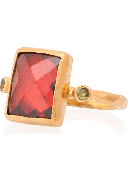Garnet Taşlı Altın Kaplama Oval Bayan Gümüş Yüzük