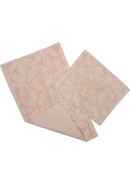 Banyo Paspas 2'li Çiçek Desenli Açık Kahve