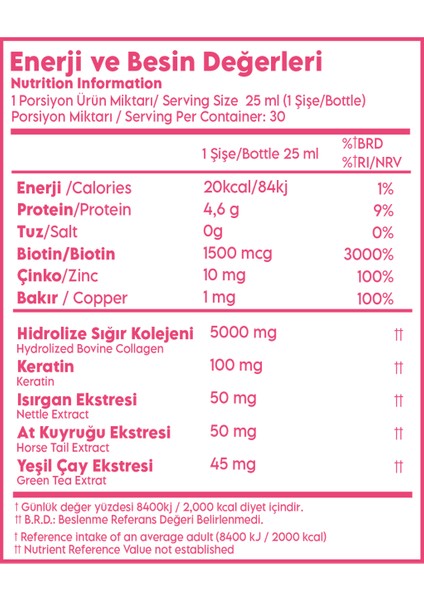 Vitanil's Nutrition Saç, Cilt Ve Tırnak Bakım Vitamini 30'lu Sıvı Kolajen - Keratin - Isırgan Ekstresi - At Kuyruğu Ekstresi - Revival Hair & Nail Shot 5000 Mg