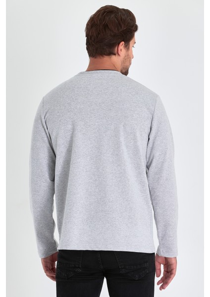 Erkek Gri Çift Bisiklet Yaka Standart Rahat Kesim Sweatshirt