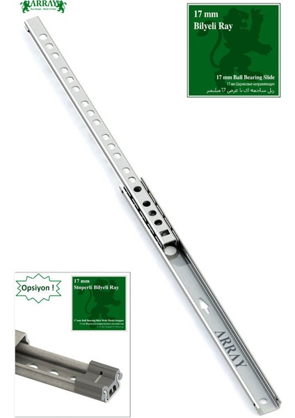 Teleskopik Ince Bilyalı Çekmece Rayı 17 mm 374 mm