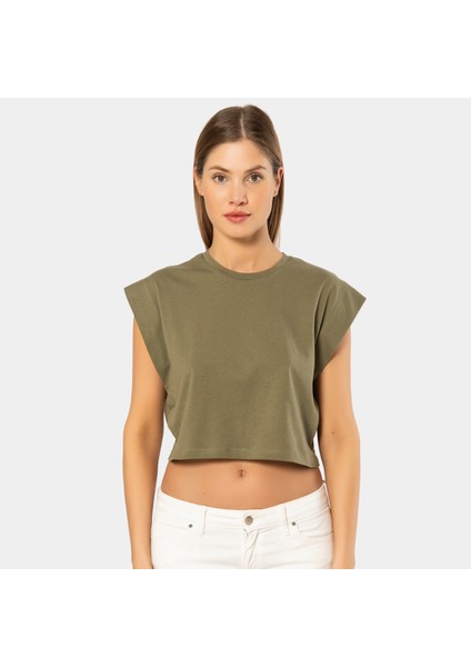 Türen Kadın Vatka Görünümlü Crop T-Shirt