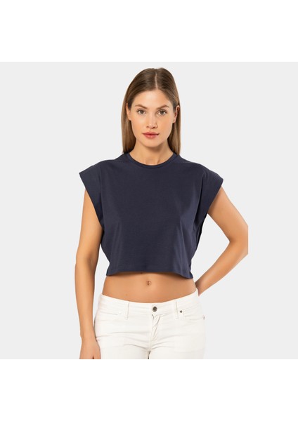 Türen Kadın Vatka Görünümlü Crop T-Shirt