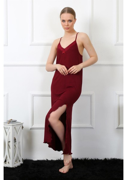 Kadın Ip Askılı Bordo Uzun Gecelik 901 fiyatları