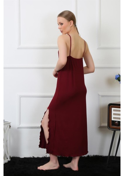 Kadın Ip Askılı Bordo Uzun Gecelik 901 modelleri