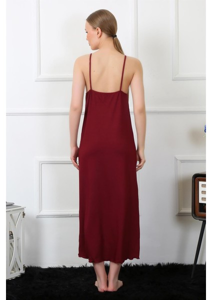 Kadın Ip Askılı Bordo Uzun Gecelik 901 fırsatları