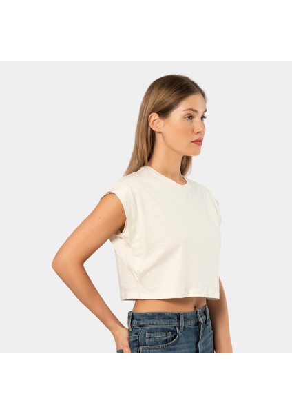 Türen Kadın Vatka Görünümlü Crop T-Shirt