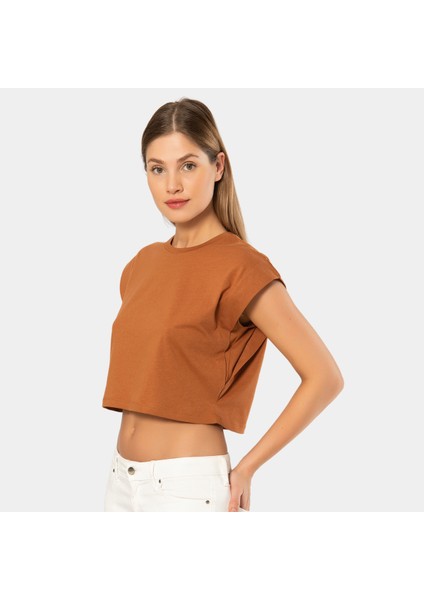 Türen Kadın Vatka Görünümlü Crop T-Shirt